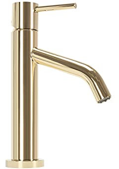 Rea Waschtischarmatur LEVEL GOLD LOW Wasserhahn Bad Badarmatur aus Messing Armatur für Waschbecken Badezimmer Mischbatterie Waschbecken Einhebel (Gold)