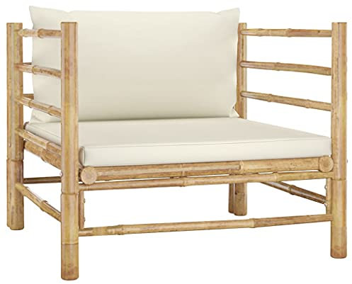 FIRBNUS Gartensofa mit Kissen Cremeweiß Bambus Balkonmöbel Relaxsessel Garten Terassenmöbel AußEn Loungemöbel Balkonstuhl Garden Furniture Gartenmöbel Bambus Garten Relaxsessel Outdoor Furniture