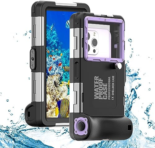 ShellBox Case Diving Case 2nd Gen Compatible with iPhone/Samsung Galaxy Series, Universal Phones 4.9-6.9 Inch,Snorkeling 15m/50ft Full Body Heavy Duty Protector,Black-Purple