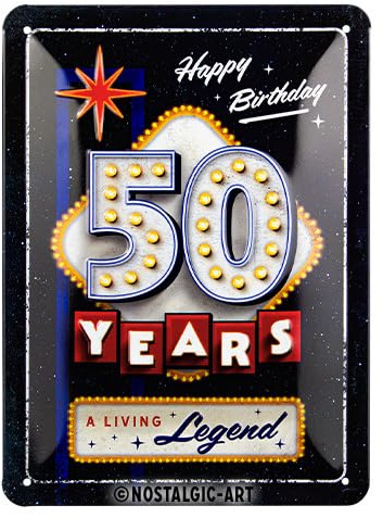 Nostalgic-Art Retro Blechschild, 15 x 20 cm, 50 Years Birthday – Geschenk-Idee zum 50. Geburtstag, aus Metall, Vintage Design, Blechschilder Sprüche