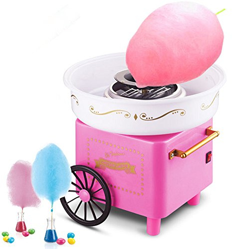 XDAILUYYDS Zuckerwattemaschine, Retro Cotton Candy Machine, Zuckerwatte Maschine mit Stäbchen und Messlöffel, Zuckerwattenmaschiene für Zuhause Kindergeburtstag Party (B-Rosa)