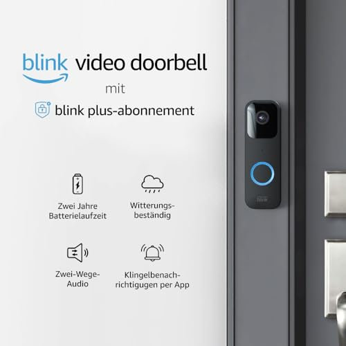 Blink Video Doorbell + Sync Module 2, mit einjährigem Gratiszeitraum für das Abonnement | Gegensprechfunktion, HD-Video, App-Benachrichtigungen bei Klingeln und Bewegungserfassung