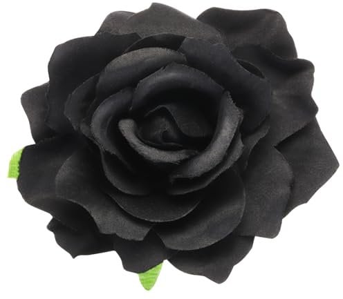 sourcing map 1 Pcs Rose Flower Hair Clips 4 Inch Flower Hair Pins Flower Brooch for Women Hair Accessories Black