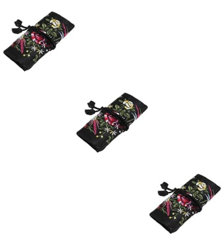 Amosfun 3stücke Handgemachte Bestickte Schmuckrolle Kosmetiktasche Für Schmuckaufbewahrung Elegante Reise-organizer Mit Großen Und Kleinen Fächern Schwarz Für Ringe Ohrringe