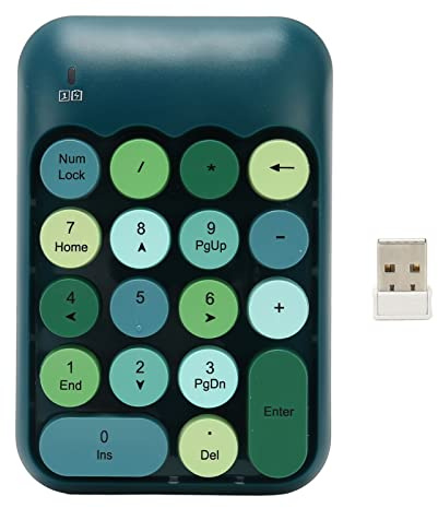 VBESTLIFE Kabelloser Nummernblock, Bunte 18 Tasten, Runde Tastenkappen, Retro-Ziffernblock, 2,4 G Kabellose Externe Tastatur für Computer, Laptop (Dunkelgrüne Farbe)