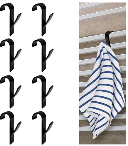 ZEACCT 8 Black ABS Plastic Towel Radiator Holder Hook, No Drill Wall Mount, Modern Functional Design, Bathroom, Kitchen, Garden Use