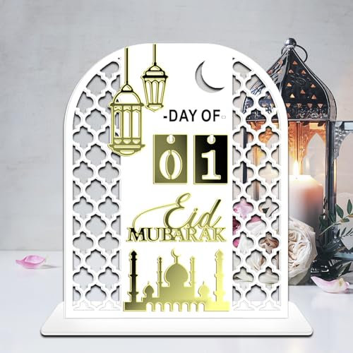 Ramadan Kalender Dekorative Adventskalender Ramadan Deko,Eid Mubarak Dekoration Ramadan Planer aus Acryl,Umrah Mubarak Deko Countdown Kalender Tischdekoration Wohnzimmer (Weiß)