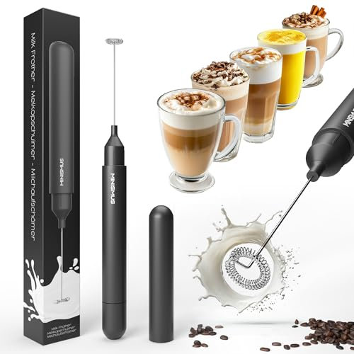 Minismus Mousseur à Lait électrique - Fouet Electrique Léger - Mini Mixeur Convivial - Mousseurs à Lait - Parfait pour la Cuisine et les Voyages (Noir)