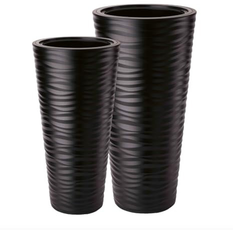 MELTOM Lot de 2 Pots de Fleurs Ronds Fins Effet 3D XXL 3XL (Noir)