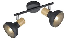 lightling Deckenlampe Larissa 2-flammig, mit Holz-Optik, Wand- und Deckenmontage, exkl. 2 x E14 max. 10W, Höhe 18 cm, Breite 30 cm, Metall, schwarz matt
