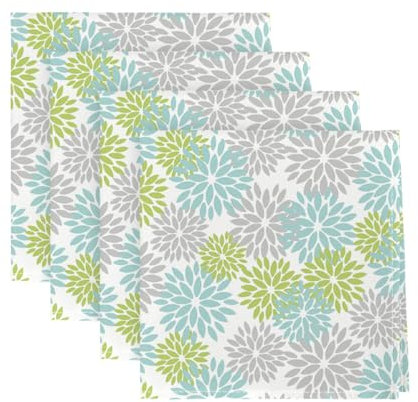 Artoid Mode Blumen Grün Dahlien Herbst Stoffservietten 4er Set, 45x45cm Fall Fleckschutz Küche Dekoration Abendessen Cafe Feiern Dekor