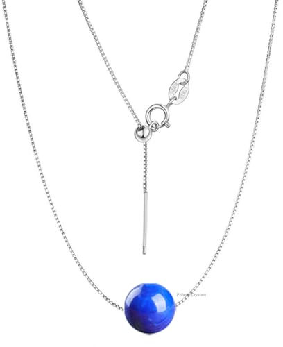 Erliway Halskette mit Lapislazuli-Kristall-Anhänger für Damen,925er Sterlingsilber Kette mit 10 mm A+ Grade Kristallperle,45cm verstellbare Länge Heil-Halskette Schmuckgeschenk für Frauen Mädchen