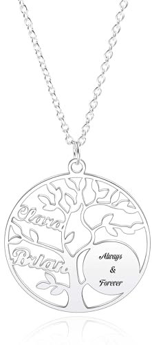 OTXIXTO Collier Arbre de Vie Personnalisé Pour Femme Collier Pendentif Arbre Généalogique avec 2 Noms/Texte Collier Arbre Généalogique en Argent Sterling 925 pour Fête des Mères (Style E: Rond)