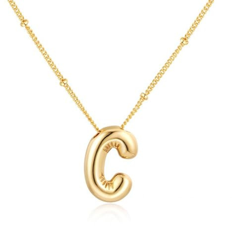 VCCKNB JEWELRY Initialen-Halsketten für Frauen und Mädchen, 14 Karat vergoldet, Buchstaben-Anhänger-Halskette von A-Z, Monogramm-Halsketten, Alphabet-Anfangsschmuck, zierliche, trendige (Gold-C)