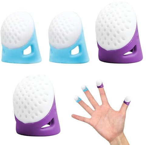 4 Pcs Thimbles for Sewing, Silicone Finger Protectors Finger Thimble, Thumb Protector Rubber Finger Thimbles for Needlework Quilting Poke Book Sewing Knitting Cross Stitch (2 Sizes)