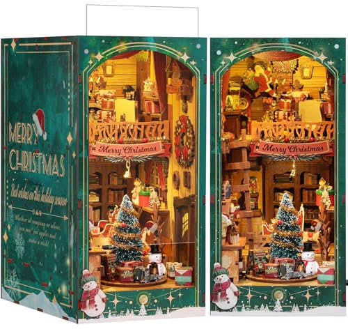 RONSTONE Book Nook Kit mit Staubschutzhülle - DingDang Hütte DIY Miniatur Puppenhaus Booknook mit Led-Lichtern - 3D Puzzle Book Nooks Buch Regal Dekoration Geschenk für Erwachsene ab 14 Jahren