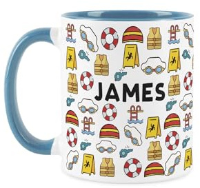 Purely Home Custom Swimming Teacher Mug - Personalised Funny Swimming Instructor Novelty Gifts - Tea/Coffee Hot Drinks Blue Ceramic Cup Present