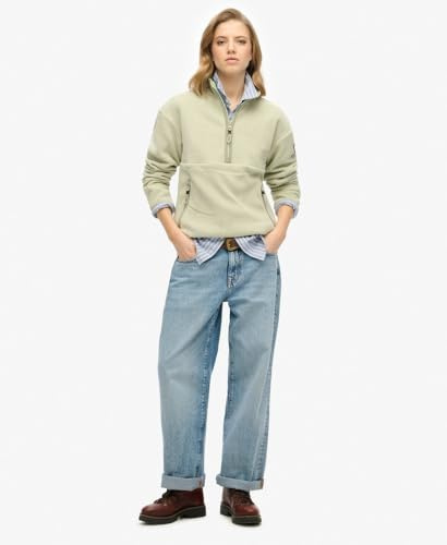 Superdry Damen Active Fleecepullover mit halbem Reißverschluss Staubiger Salbei 42