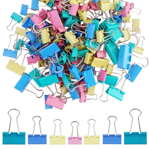 Lot de 135 Pinces à Papier Pliantes en Métal – Multicolores Carpeta Plegable – 15 mm/19 mm/25 mm/32 mm – Binder Clips de Reliure en Métal Pour Documents, Bureau et Papeterie