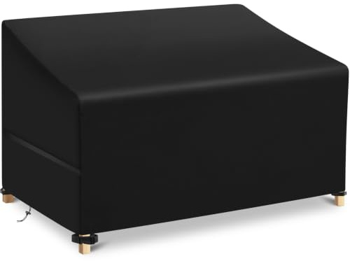 LUSCHEER Garden Bench Covers 2 Seater, Waterproof Heavy Duty, Black | 210D Oxford Outdoor Bench Seat Cover, Windproof Anti-UV Patio Garden Furniture Protector from Heavy Rain, 134x66x66/89cm