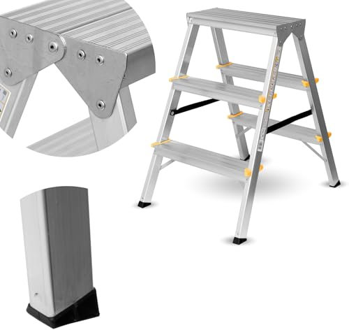 Zweiseitige Aluleiter Klappleiter Haushaltsleiter 150kg Traglast TÜV EN131 | 3 Stufen / 150kg