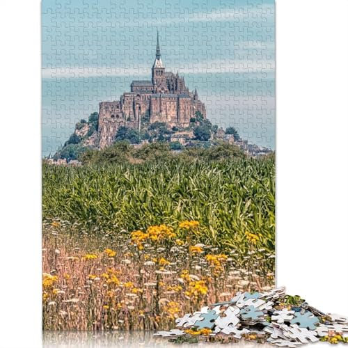 1000-teiliges Mont-Saint-Michel-Poster-Puzzle für Erwachsene, Holzpuzzles für Familienunterhaltungsspielzeug, 1000 Stück (75 x 50 cm)