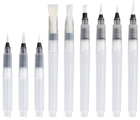 Scettar 9 Pcs Pinceau Aquarelle Reserve d'eau, Stylo Pinceau à Eau Remplissable pour Aquarelle, Peinture Brosse pour Dessin avec Plateaux de Peinture