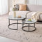 GrandCA HOME 2er-Set Runder Couchtische, Moderne Satztische fürs Wohnzimmer, Schwarzer Metallrahmen, 50 cm und 70 cm Große Beistelltische, aus Grauem Marmor und Sinterstein