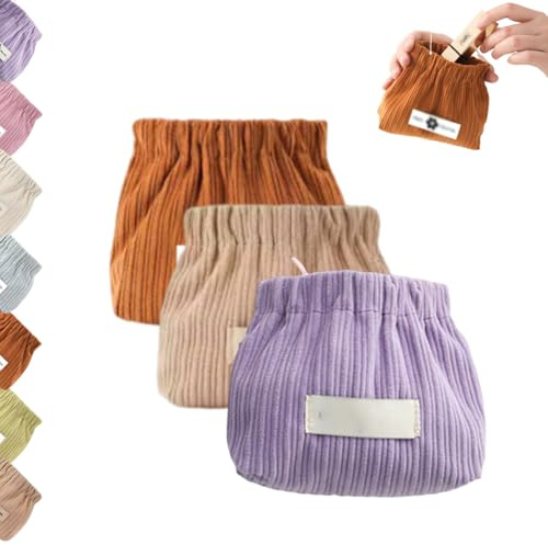 Self-Closing Magnetic Mini Portable Pouch, Corduroy Elastic Hair Tie Accessory Organizer Bags, Travel Holder for Womens Lipstick, Hair Tie, Small Items Accessories (3PCS-C)
