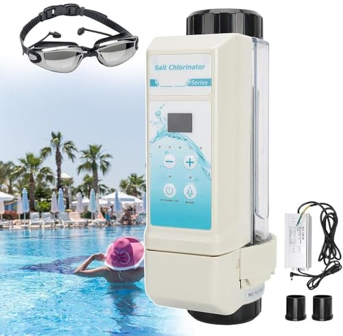 PxkVrin Salt Chlorgenerator, Selbstreinigungs Poolsalz Salz Chlor DesinfektionsgeräT, mit Salzwasser Salzelektrolyse Salzgenerator Chlorinator, füR Pools. EC8