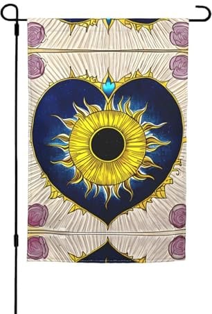 Gartenflagge mit Cartoon-Herz und Sonne, gemustert, 30,5 x 45,7 cm, dekorative Flagge für Terrasse, Balkon, Hinterhof, Rasen, dekorative Flagge