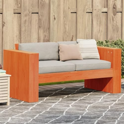 QJBSAVVA Gartensofa 2-Sitzer 134x60x62 cm Massiv Kiefer Wachsbraun, Outdoor Sofa mit Armlehne, Gartenlounge platzsparend, Balkon Möbel klein, Robustes Holz für Terrasse, Garten und Sitzecke