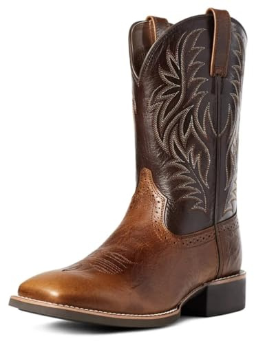GIJMZY Stivali Cowboy Uomo Stivali Da Cowboy Western Da Uomo, Stivali Ricamati, Testa Quadrata(Brown,40)