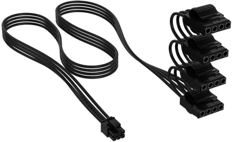 CORSAIR Elite Premium Typ 5 PATA (4 Anschlüsse) Netzteil-Stromkabel | Einzeln Ummantelten, Dreilagiges Mesh-Paracord-Design, Kompatibel mit allen CORSAIR-Netzteilen mit Typ-5-Kabeln – Schwarz