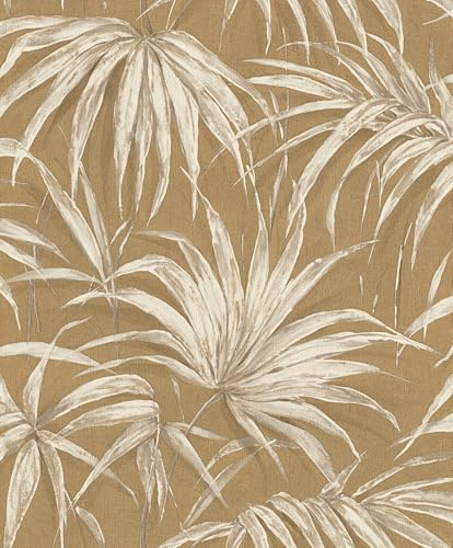 Rasch WPE Non-Woven Bamboo Leaves Wallpaper Brown 435375, Elegant Botanical Leaf Pattern, Textured Paste-The-Wall Wallpaper for Living Room, Bedroom & Hallway