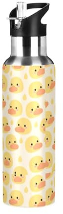 Bouteille d'eau étanche sans BPA pour le sport, motif dessin animé, jaune canard mignon, avec poignée, double paroi, isothermes sous vide pour voyage, camping, sport, 946 ml