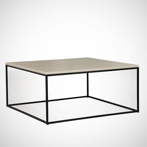 Hanah Home Modern Coffee Table, Oak Color, 75 x 43 x 75 cm | 100% Melamine Coated Particle Board, 18 mm Thickness | Sturdy Metal Legs, Industrial Design