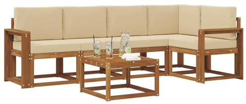 vidaXL Outdoor-Sofagarnitur mit Kissen 6 pcs Natur und Beige, Cooles Garten-Sofa, modernes Outdoor-Eckmöbel, langlebige Terrassen-Sitzgelegenheit, gemütliches Lounge-Set für die Terrasse