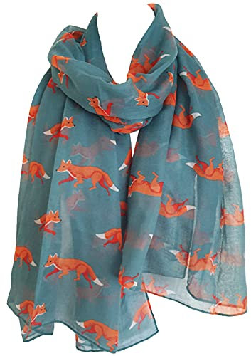 GlamLondon Schal mit Fuchs-Aufdruck, groß, modisch, niedlich, Fuchs, Tierdruck, Damen-Wickeltuch, lichtgrün, L