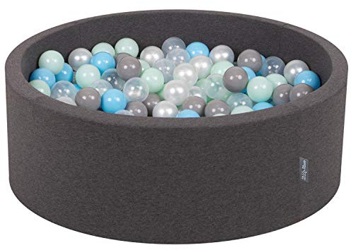 KiddyMoon Bällebad 90X30cm/200 Bälle ∅ 7Cm Bällepool Mit Bunten Bällen Für Babys Kinder Rund, Dunkelgrau:Perle/Grau/Transparent/Baby Blue/Minze