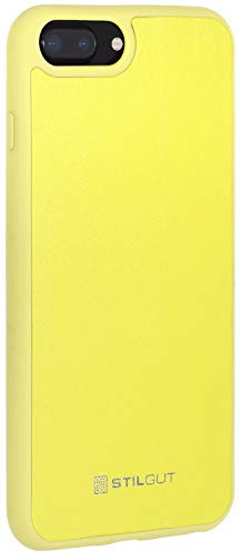 STILGUT Bumper kompatibel mit iPhone 8 Plus/7 Plus - iPhone 7 Plus & iPhone 8 Plus Case aus Kunststoff und Leder, Cover, Hülle aus TPU/PC & Leder - Gelb