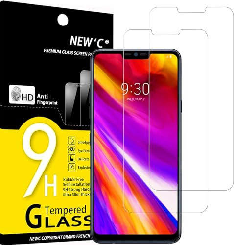NEW'C 2 Piezas, Protector Pantalla para LG G7 ThinQ, Cristal templado Antiarañazos, Antihuellas, Sin Burbujas, Dureza 9H, 0.33 mm Ultra Transparente, Ultra Resistente