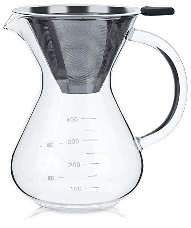 Lazmin , 400 ml Vaso de vidrio para goteo manual con escala para oficina u hogar, con grifo tipo V y manija de engrosamiento, aislamiento térmico