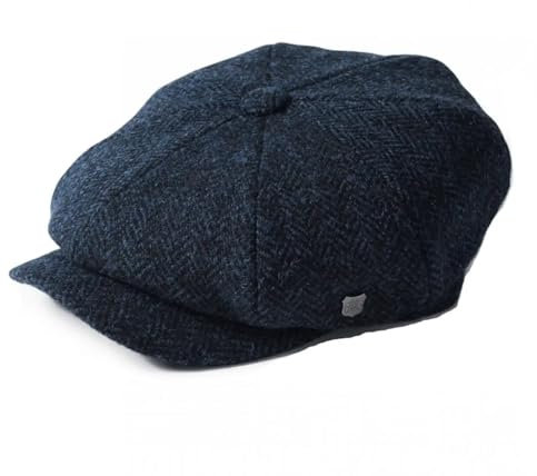 Failsworth Carloway Mütze aus 100% Wolle Harris Tweed Gr. 7.25, Muster 3302-Marineblau