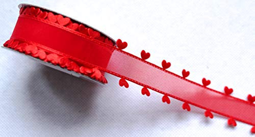 CaPiSo 10m Organza 25mm mit Herz Geschenkband Herzen Dekoband Herzband Organzaband Hochzeit Weihnachten (Rot)
