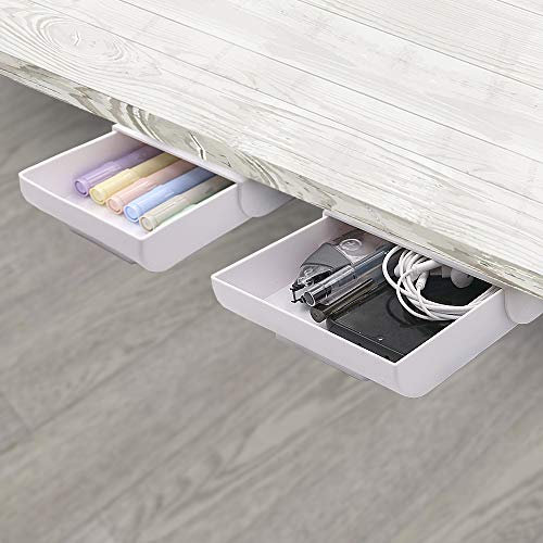 YOOUSOO 2 Pack Under Desk Drawers, Self-adhesive Storage Pen Drawer, Two Capacities Multi Function Paste Stationary Container Drawer Pencil, for Office School Home Desk