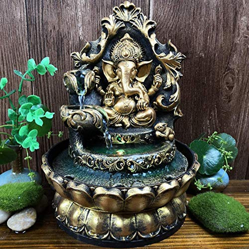 HYBUKDP Sculptures Statue chinoise collection Ganesha et Cascades Tabletop Fontaines Elephant intérieur, Fontaine d'intérieur for Office Décoration Sculpture avec LED, ornements Zen, A, Couleur: A Sta