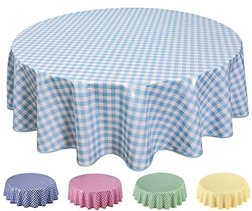 Home Direct Round Oilcloth PVC Wipe Clean Tablecloth Table Cover 160cm 62 Checkers Blue Grey