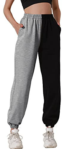 HAPYWER Jogginghose Damen Baumwolle Jogger Lang Sweathose Baggy Lässige Hose mit Taschen Sweatpants Oversize Sporthose Weit Casual S-XXL(A-graue,XL)