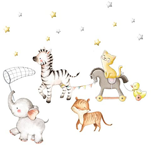 Little Deco Wandtattoo Wandsticker Kinderzimmer Tiere Polonaise I Wandbild 61 x 32 cm (BxH) I Elefant Wandaufkleber Tiger Zebra Spielzimmer Baby Deko DL160-Z6